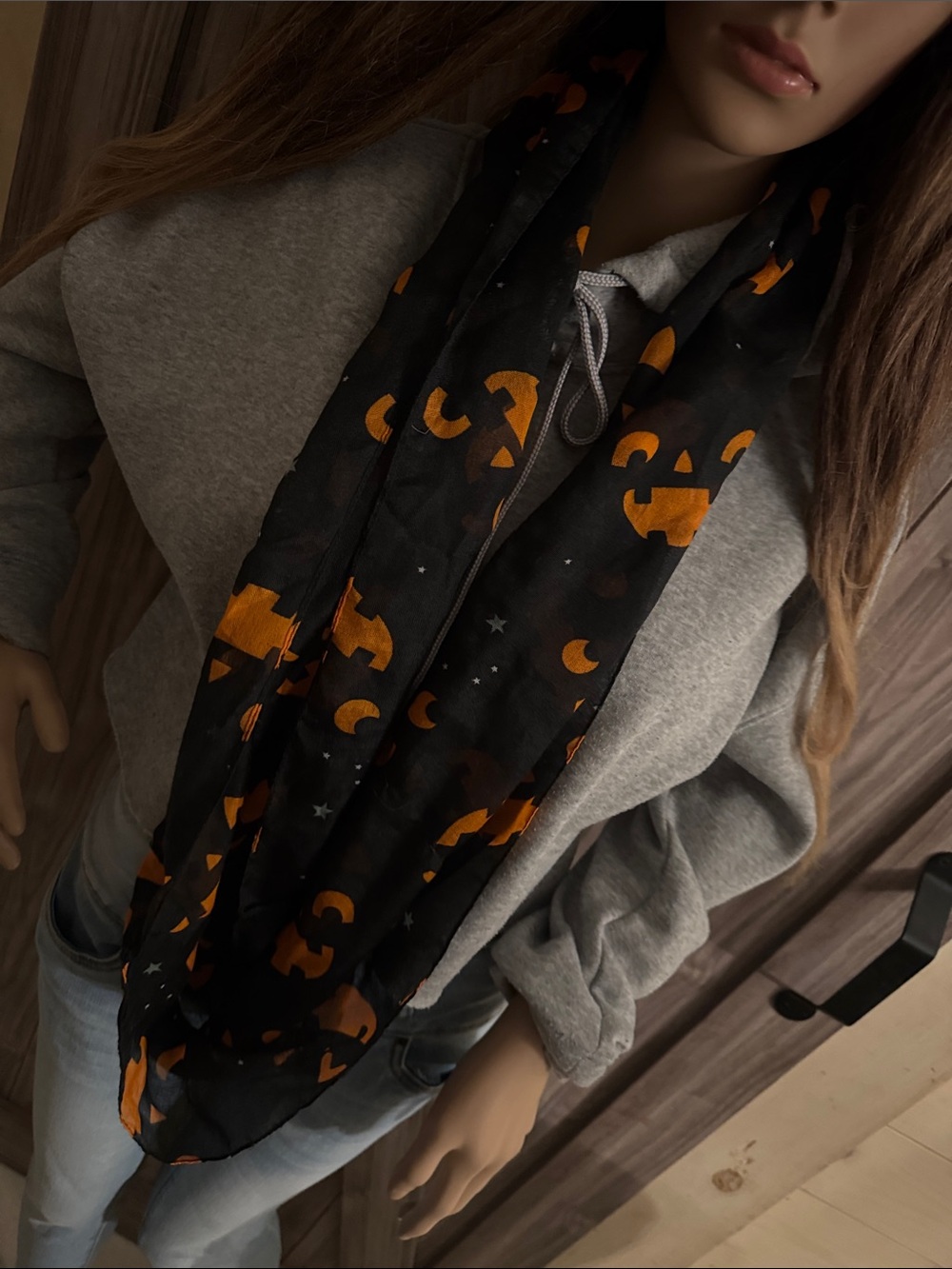 Halloween Pumpkin & Moon Black Infinity Scarf - Unbranded
